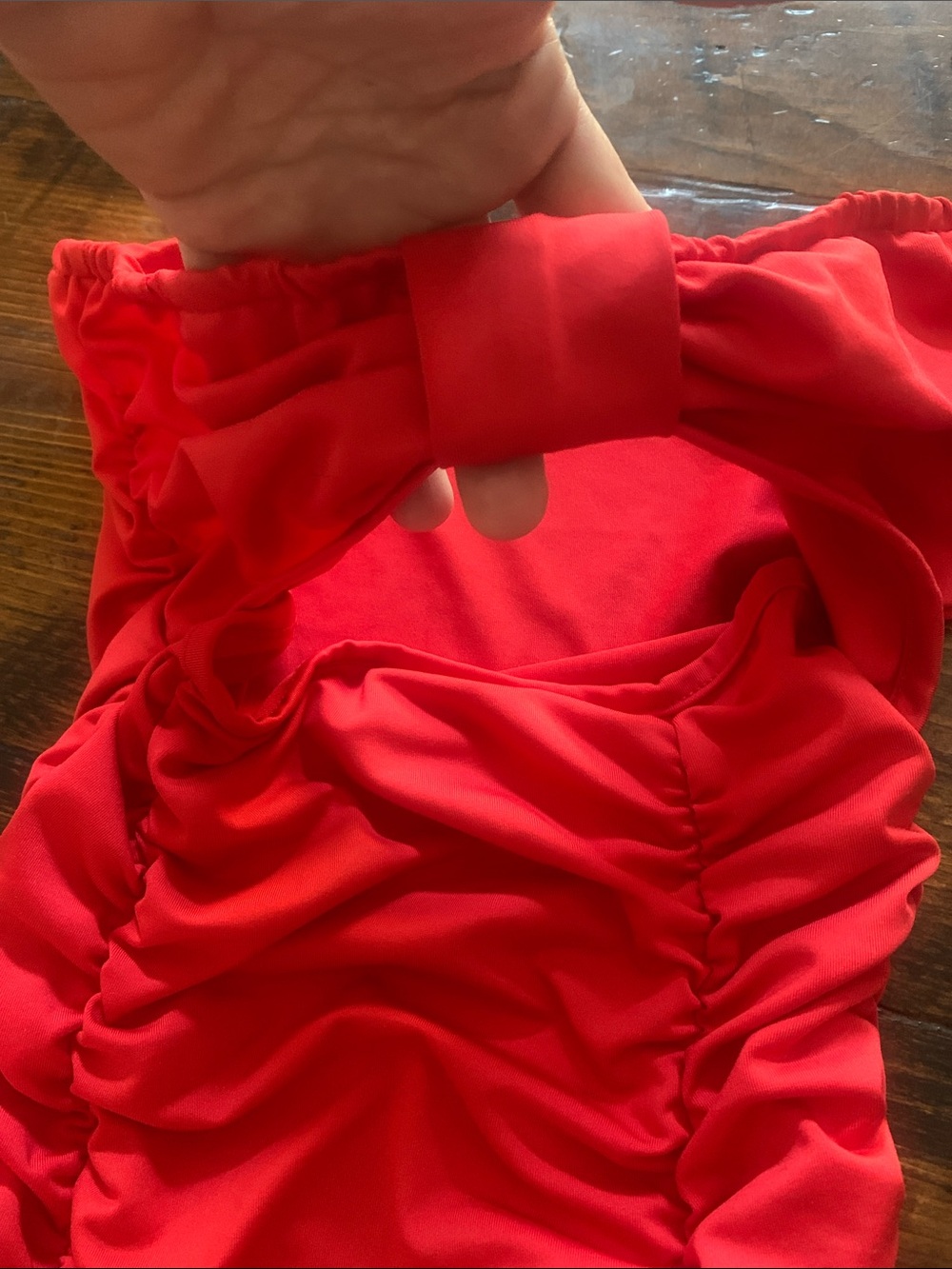 Strapless Red Ruched Bodycon Dress - Picture 5 of 5